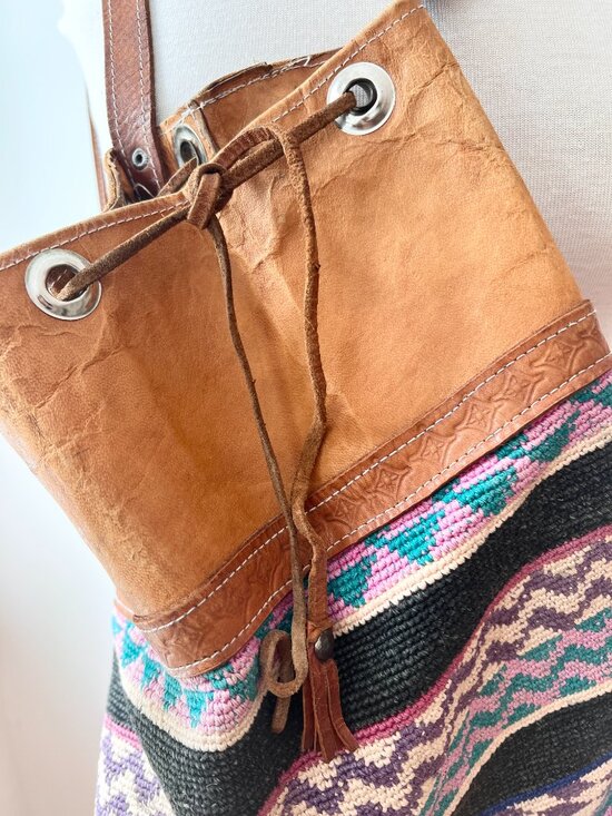 vintage Kilim brown leather back pack shoulder bag AS IS main image 5